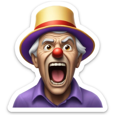 old man screaming of fear in a clown hat sticker