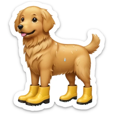 golden retriever with rainboots sticker