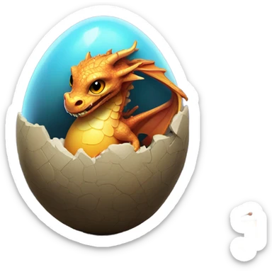 Create an image of a tiny dragon hatching from an egg in a sunlit meadow, surrounded by curious glowing butterflies. Vibrant colors, detailed scales. sticker