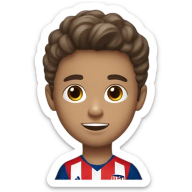 Niño de 6 años, pelo castaño, ojos marrones  con camiseta del Atlético de Madrid sticker