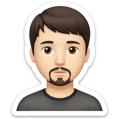 White boy with short dark brown hair, with bangs, brown eyes goatee sticker