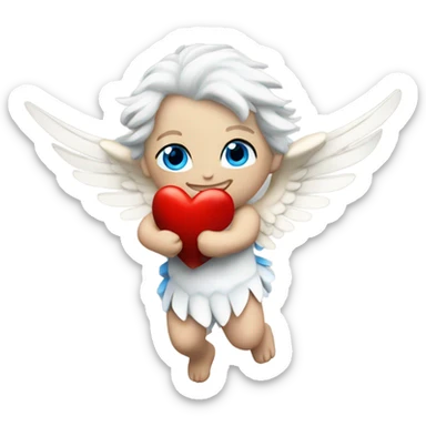 Realistic Photo of flying pale cupid with blue eyes and red heart arrow  sticker