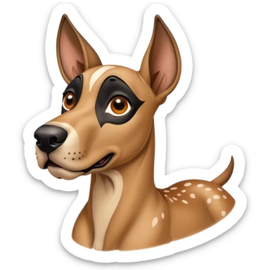 Cinematic Comical Fawn Great Dane Portrait Emoji, Head tilted dramatically with an exaggeratedly amused expression, featuring a sleek fawn coat with a subtle dark mask, wide, expressive amber eyes filled with playful disbelief, Simplified yet hilariously expressive features, highly detailed, glowing with a slightly sassy glow, high shine, dramatic yet playful, stylized with an air of cheeky mischief, bright and endearing, soft glowing outline, capturing the essence of a spirited and over-the-top guardian, so meme-worthy it feels like it could side-eye its way into internet fame instantly! sticker