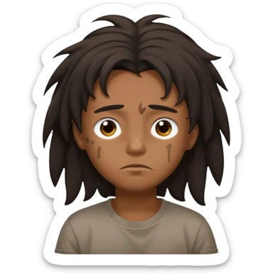generate a pretty bratz brown skinned boy with black messy long hair wearing a brown tshirt in bed. Looking sleepy sticker