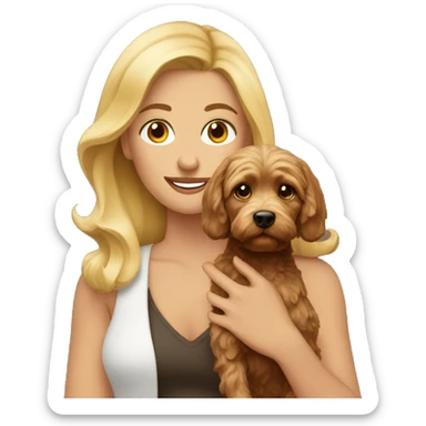 Blonde women holding a brown cockapoo sticker