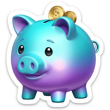a piggy bank with a gradient from turquoise to lilac coin sticker