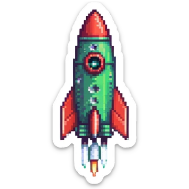 sleek rocket with green body and red fins, gradient transition sticker