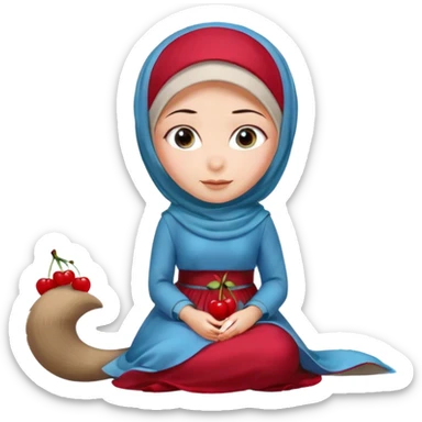 Turkish beautiful finish Konya girl blue eyes with hijab and cherry dress long tailed on the floor  sticker