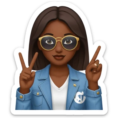 A girl with dark skin sunnies and doing a peace sign sticker