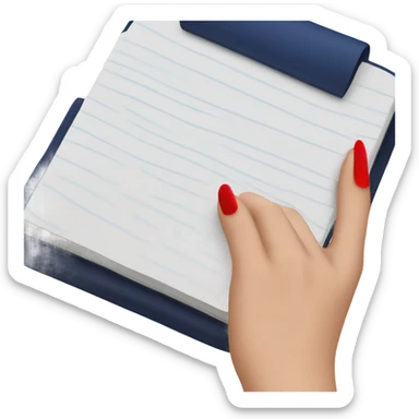 a female hand with a red manicure holds a dark blue notepad sticker