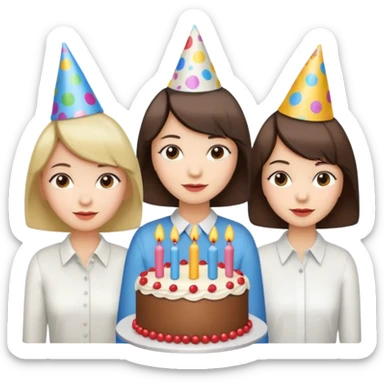 una festa di compleanno con una camicia bianca una ragazza con il caschetto e una torta e un cappellino  sticker