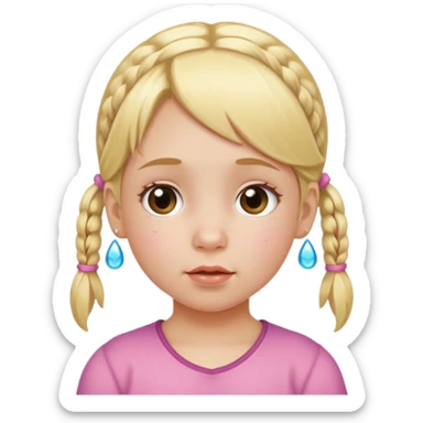 ["Little girl with blonde pigtails, two large teardrops on her cheeks."] sticker