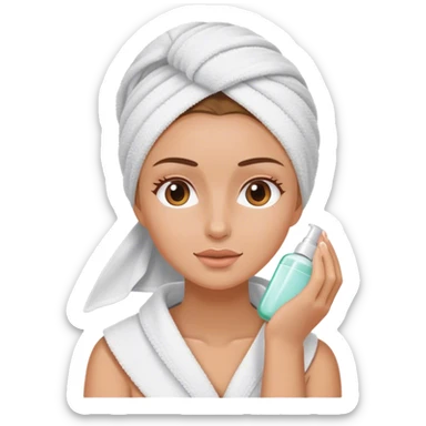 White girl doing her skincare with a wrapped towel sticker