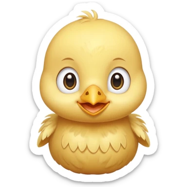 Cute baby chick named Lex, smiling with big shiny eyes, soft yellow feathers, round head, very adorable emoji style sticker