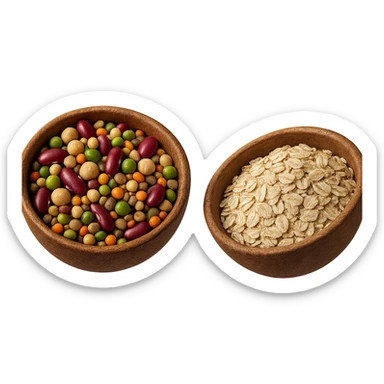 BOWL DI LEGUMI FLUTTUA IN ARIA INSIEME A BOWL DI FIOCCHI DI AVENA,  iperrealistico 4k sticker