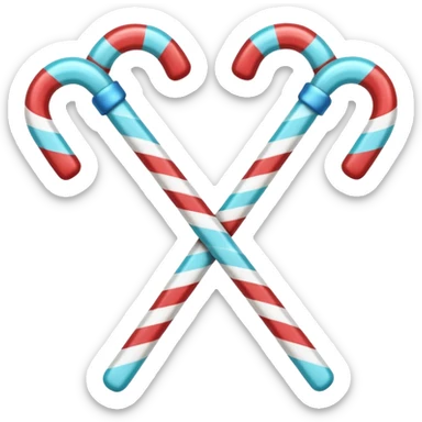 dual candy canes crossed together like swords striped with blue instead of red sticker
