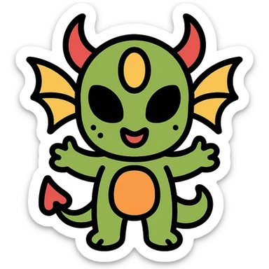 kid dragon mixed with demon and alien features sticker