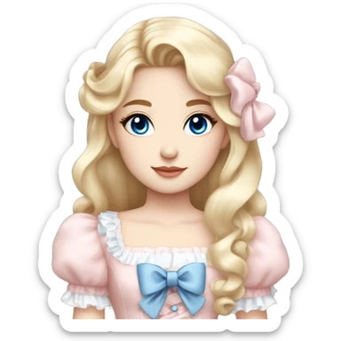 sweet lolita blond hair blue eyes white skin light pink dress sticker