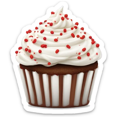 Chocolate cupcake with white frosting and red and white sprinkles sticker