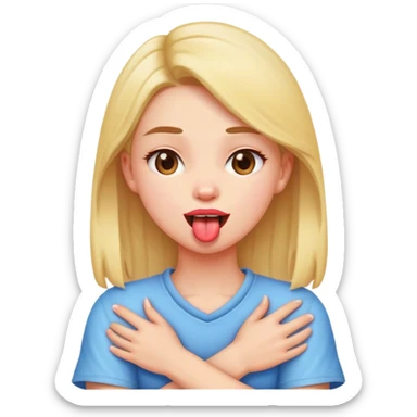 Girl with arms crossed holding neck with her tongue out sticker