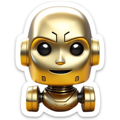 Cinematic Cute Mighty Iron Golem Portrait Emoji Head tilted playfully and inquisitively, featuring a sleek yet sturdy metal form with smooth, polished steel plating and glowing golden engravings, accented by faintly humming energy veins that pulse with life; rendered with lifelike clarity and soft, natural reflections, high shine, charming yet robust, styled with a touch of whimsical fantasy, soft glowing outline, capturing the essence of a watchful yet endearing golem, as if it might shift its massive head with a slow, thoughtful nod at any moment! sticker