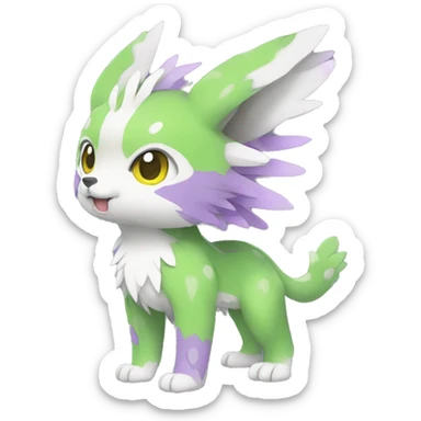 Cute cool green white yellow purple animal hybrid Fakemon full body sticker
