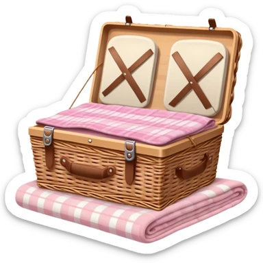 Picnic basket with a light pink plaid blanket sticker