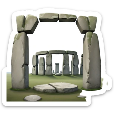 Cinematic Realistic Stonehenge Landscape Emoji, depicted with ancient, mysterious stone circles set against a moody sky, rendered with atmospheric lighting and detailed textures that evoke its prehistoric allure. sticker