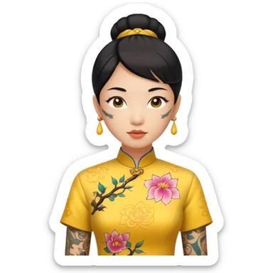 ancient woman with tatooed and yellow cheongsam sticker
