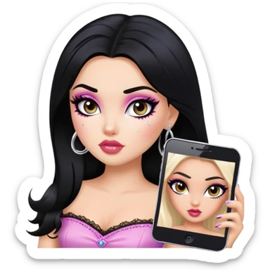 gothic style, black hair, pretty makeup, pretty bratz baddie sticker