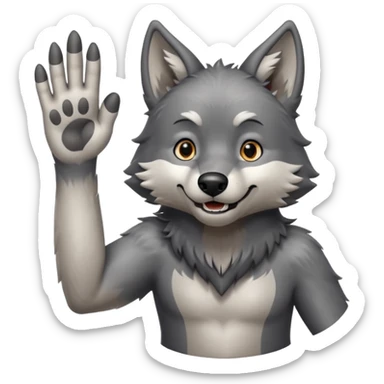  A real wolf waving his hand while he's standing but he's hand loks like a wolf's hand sticker