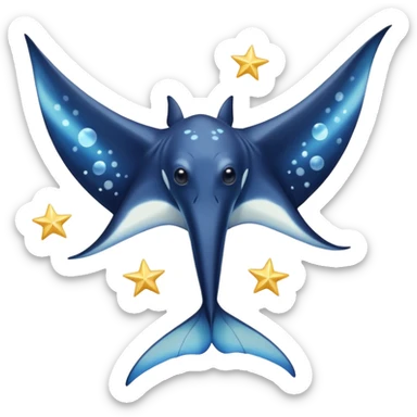 Starseed Manta emoji – full body, manta ray with wide wings, smooth glowing spots like small stars across its body, one central star crystal on its back, slight side angle, cute emoji style, no background sticker