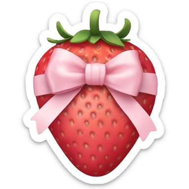 strawberry wrapped in pale pink bow sticker
