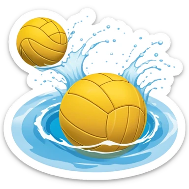 An icon featuring a yellow water polo ball floating on the water with goals in the background, inside a swimming pool. The design includes splashes and ripples, symbolizing the fast-paced action and strategy of water polo. Transparent background highlights. sticker