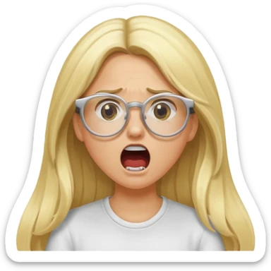 blonde girl with long hair, white glasses, shouting bad words sticker