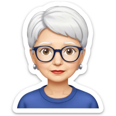 older woman with short cropped white  hair and glasses  sticker
