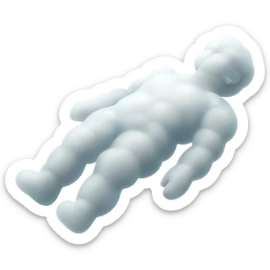 side view of unconscious person, torso up, limbs down, made of bright white fluffy clouds, matte glass style sticker