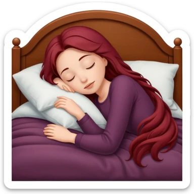 Beautiful long burgundy haired girl sleeping in big comfy bed sticker