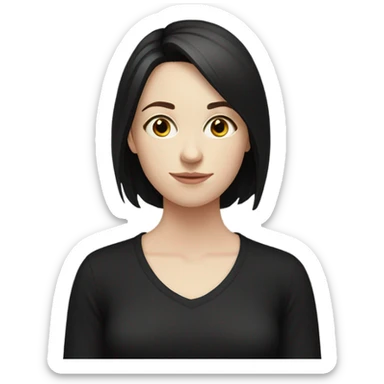 pale skin young woman with black shirt short dark brown hair calm sticker