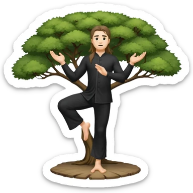 pratiquant de qi gong, homme aux cheveux long, en position de l'arbre, en tenue noire ou blanche. L'image ne contiendra pas d'arbre sticker