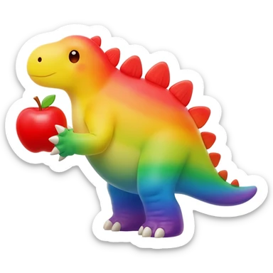 Cute Rainbow stegosaurus with apple sticker