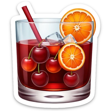 Mach mir einen Cherry Negroni mit viel Eiswürfeln und nur einer Scheibe Orange im Glas und einer Kirsche auf dem Glas sticker