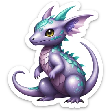 Dark-pastel greyish Randomly-colored sparkly exotic Fakémon-creature with random patterns sticker