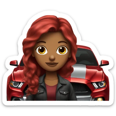 Dark red hair girl with ford mustang car sticker