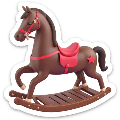 rocking horse, 3D, vintage style, dark wood, elegant, no text sticker