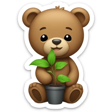 teddy bear holding a sapling sticker