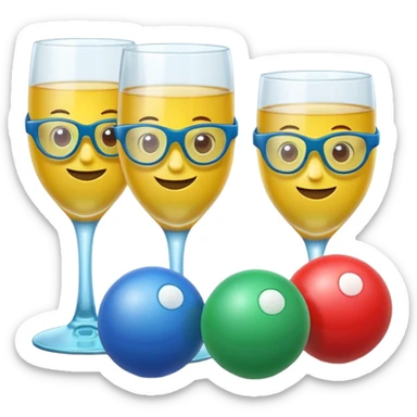 Cute 3D cartoon emoji sticker of a plastic glass-and-ball game with three glossy plastic glasses (blue, green, red) and a yellow ball. Soft lighting, smooth shadows, playful look, white sticker outline, transparent background, high resolution.” sticker