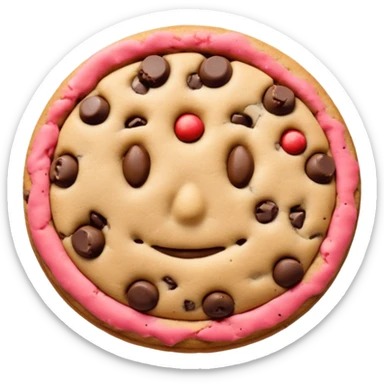 {
    "type": "object",
    "look": "chocolate chip cookie man, round chips, baked surface, front view",
    "description": "a cookie man made of chocolate chip dough, with visible chips and soft edges"
  } sticker