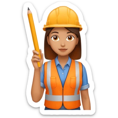 worker woman wearing orange west holding a pencil sticker
