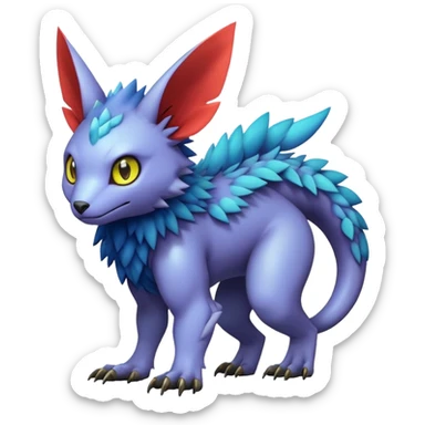  colorful warm modern cyber-Fakémon-Digimon-Trico-Vernid-creature (full body) sticker
